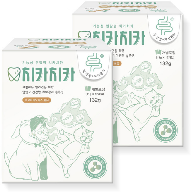 굿데이 치카치카 강아지 덴탈껌, 장 건강, 132g, 2개