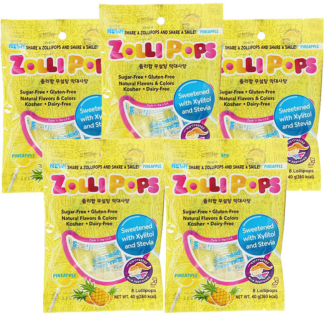 ZOLLI POPS 無糖棒棒糖 鳳梨口味, 40g, 5個