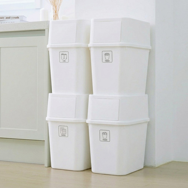 가쯔 브라우니 다용도 분리수거함 50L x 4p, 화이트