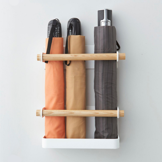 메이크마인 다용도 우산 꽂이 세트 나무손잡이 자석형, 1세트, 화이트