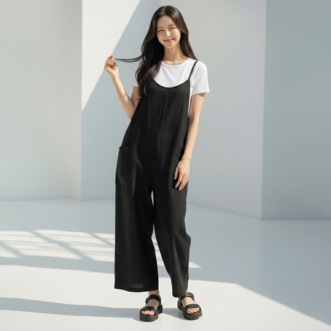 메이첼 포미안 트렌디 와이드 캐주얼 나시 점프수트 12683