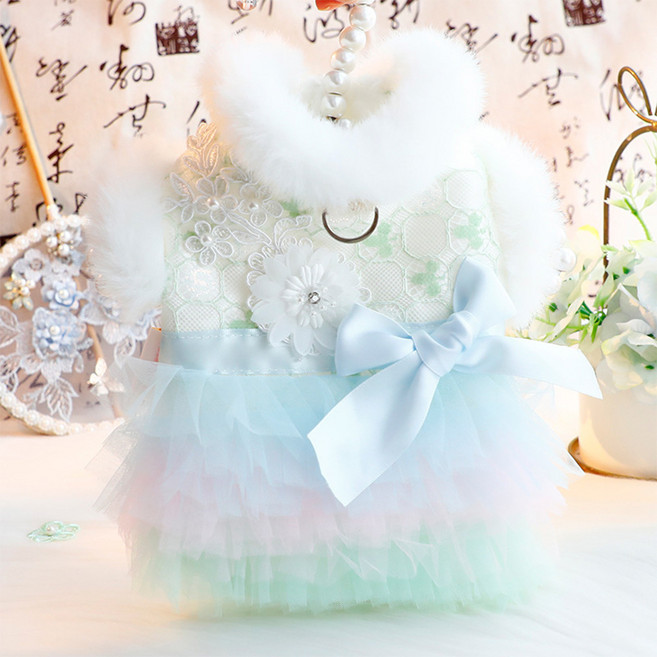 웨이비데이즈 반려동물 플라워 동양풍 명절 펫 원피스, 그린, 1개