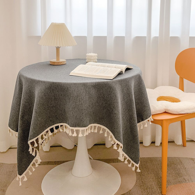 아포그네 원형 테이블보, 다크그레이, 1개, 140 x 140 cm
