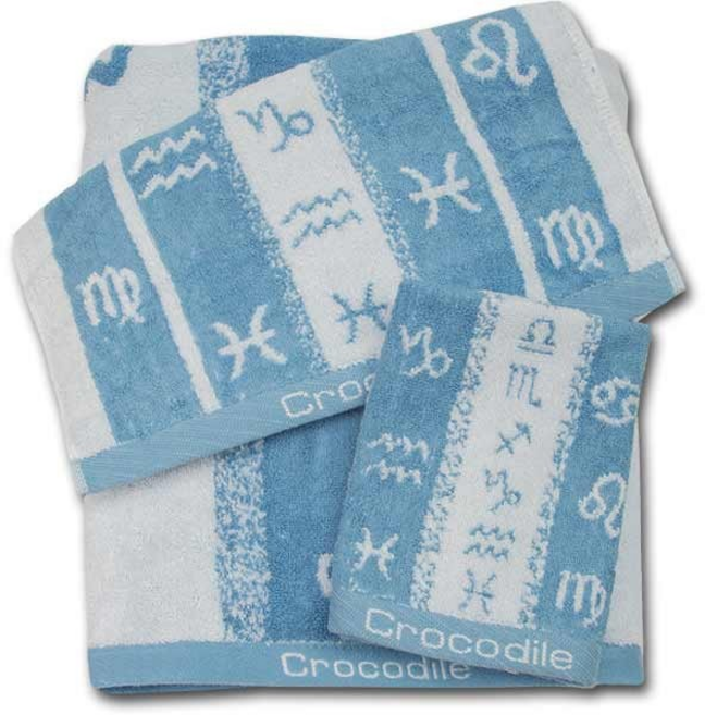CROCODILE 鱷魚 十二星座彩條方巾 38 x 35cm 藍色 柔軟吸水 親膚舒適, 1條