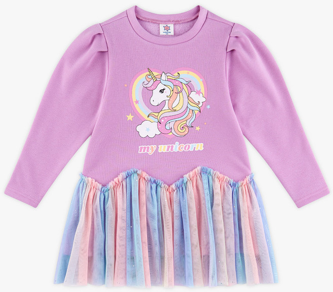 월튼키즈 여아용 마이 유니콘 레인보우 융기모 롱 티셔츠