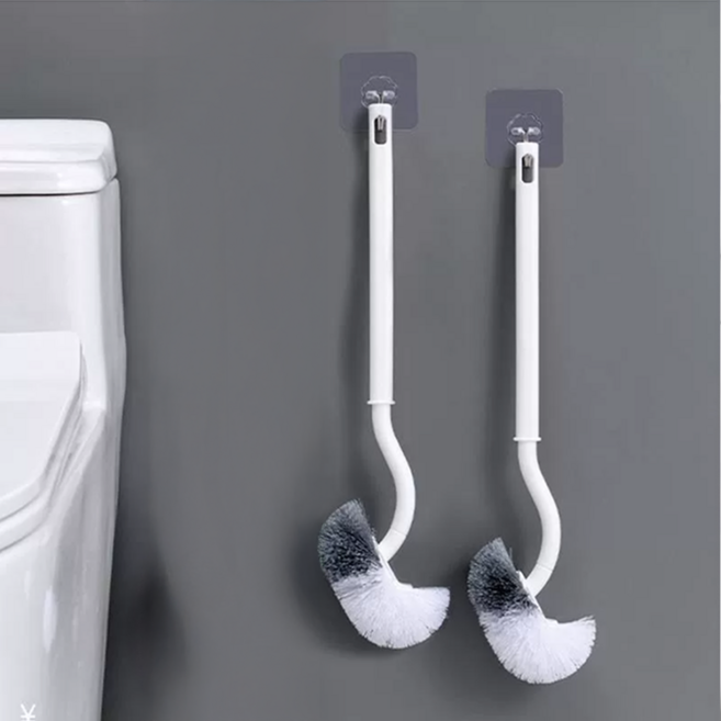 올릭 S라인 욕실 변기 청소솔 + 후크홀더 세트, 화이트, 2세트