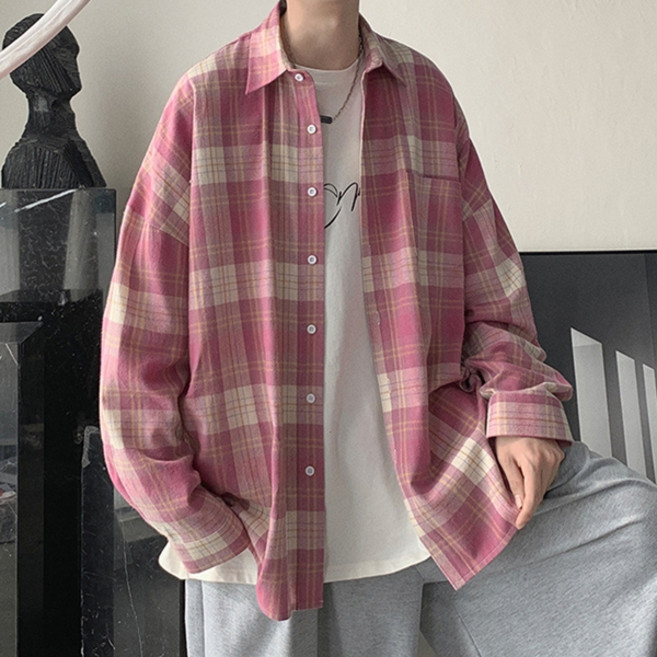 제이티엘 남성용 리프레싱 체크 파스텔 루즈핏 남방