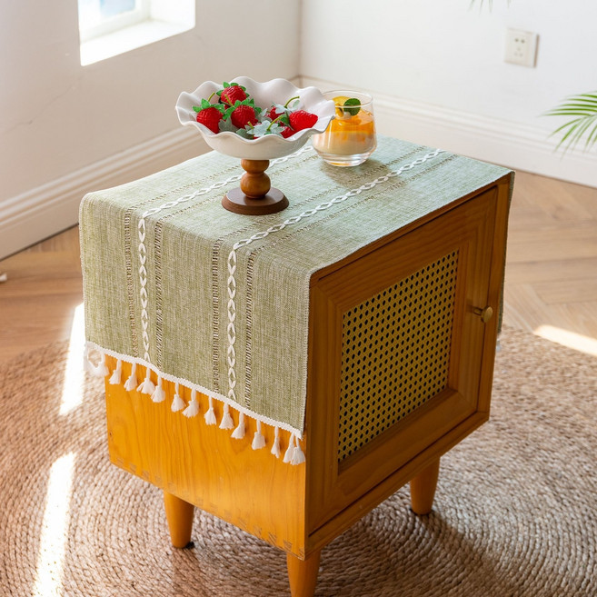 보헤미안풍 침실 거실 테이블 러너, 그린, 1개, 38 x 91 cm