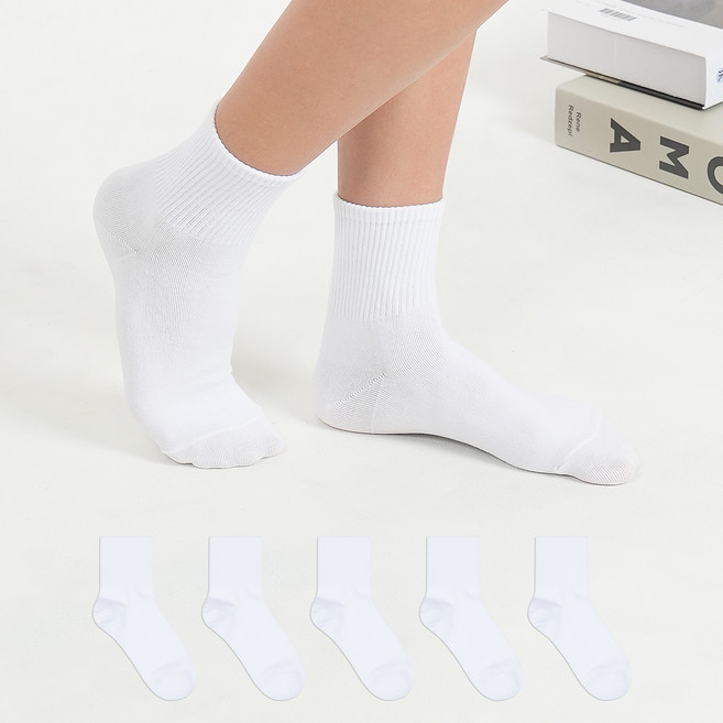 착한양말 여성용 무지 스포츠 커버 중목 양말 5켤레 세트