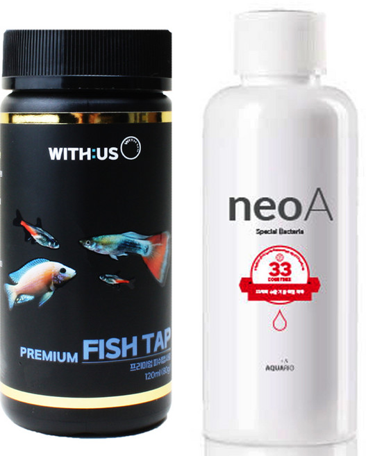 위더스 프리미엄 피쉬탭 부착형 사료 120ml + 네오 A 생박테리아제 150ml 세트, 1세트