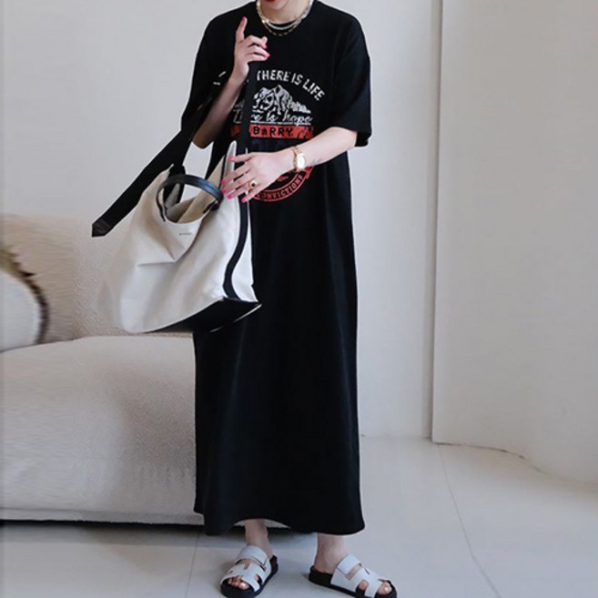 레몬소울 컨비크 프린팅 반팔 원피스 빅사이즈 포함