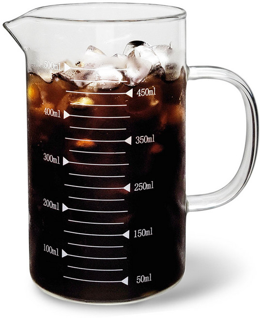 미르코리아 홈카페 내열유리 핸들 비커 계량컵, 500ml, 1개