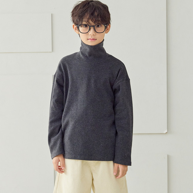 바브키즈 주니어 아동용 무지 하이넥 티셔츠