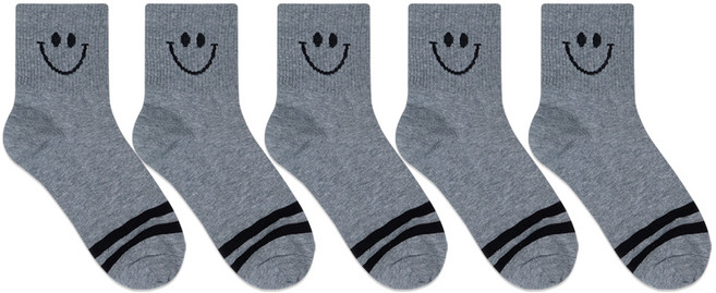 박군 여성용 학생용 스마일라인 중목 양말 5족 세트
