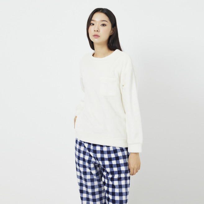 JAJU 여성용 극세사 스웨트 긴팔 파자마 티셔츠