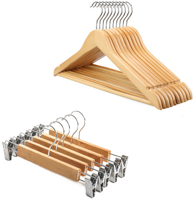 데코트리 고급원목 옷걸이 10p + 바지걸이 5p 세트 FREE, 우드, 1세트