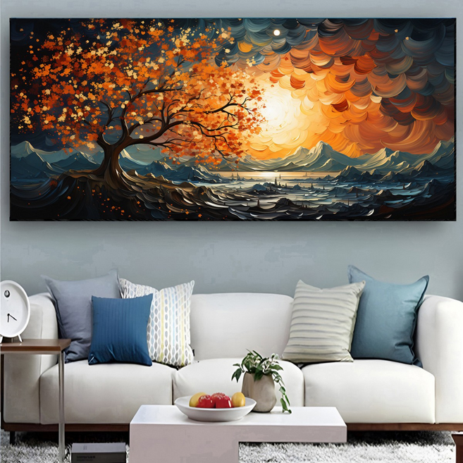 Treova 風景畫 發財樹 手繪裝飾品 B