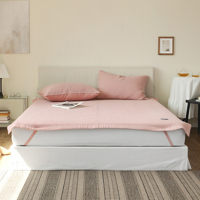 이블랑 뉴데이 60수 순면 피그먼트 침대패드, 피치핑크