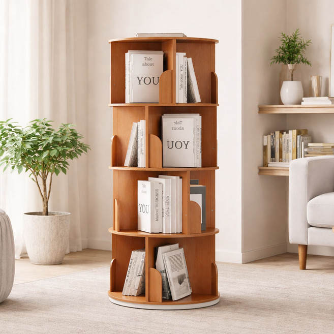 GAGU FEELING Team Gyeonjeon 圓形360度旋轉收納書櫃 400, 自然色, 5層