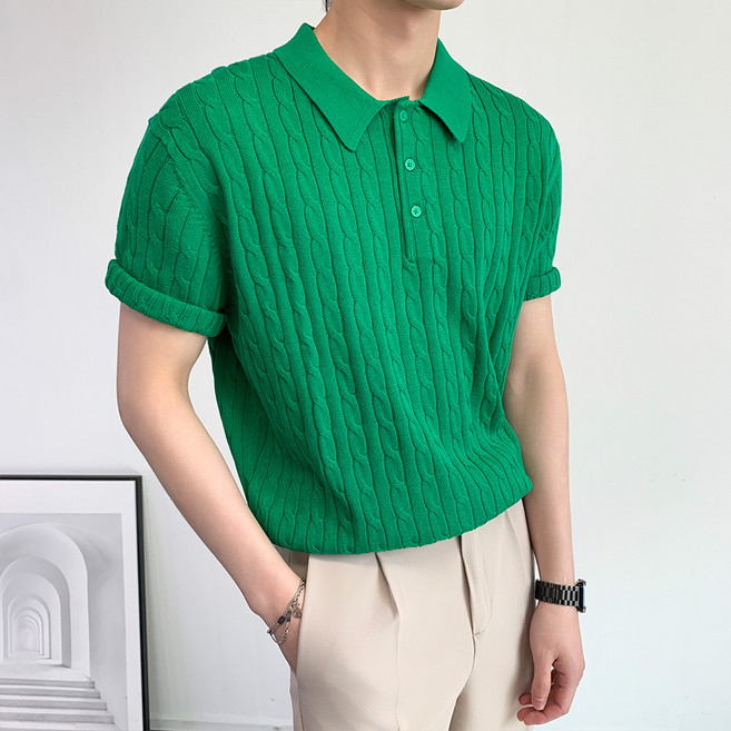 콘피아르 남성용 카라넥 쓰리버튼 반팔 꽈배기 니트 TC0428