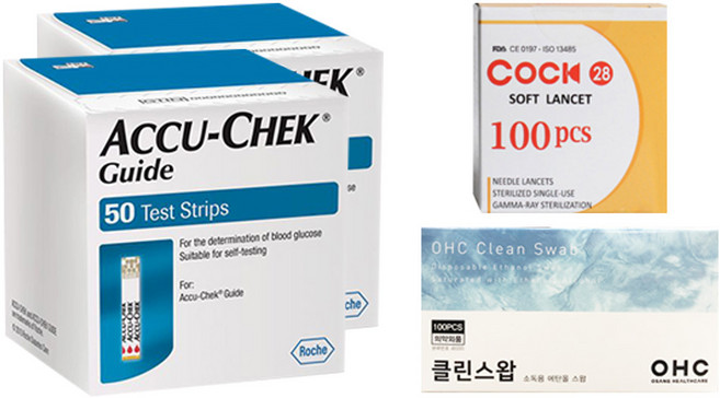 아큐첵 가이드 혈당측정 시험지 100p + 호환침 100p + 알콜솜 100p, 1세트