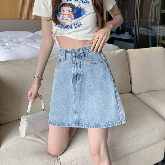 Goodif 女款透氣南瓜高腰A字牛仔裙