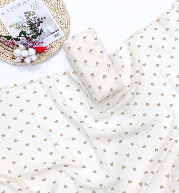 럭셔리베이비 유아용 2중 뱀부 거즈 블랭킷, 하트