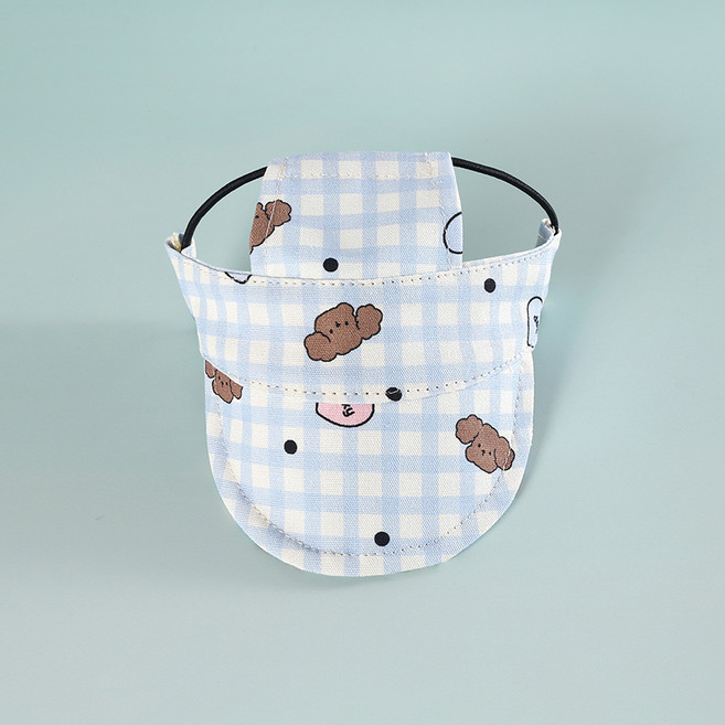 파스텔펫 반려동물 큐티 체크패턴 썬캡, 블루, 1개