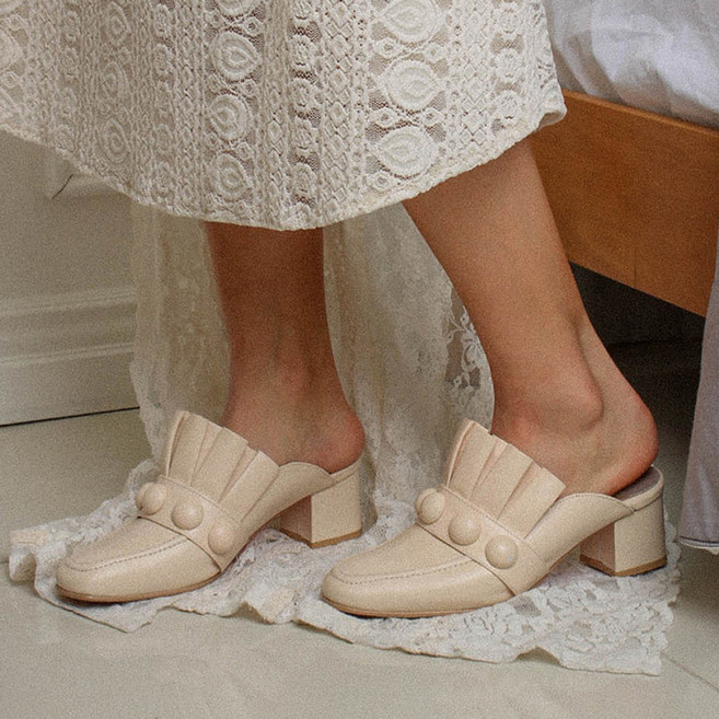 PsMaryJane 女款 Royal 褶飾 2 穆勒樂福鞋, 象牙白, 240