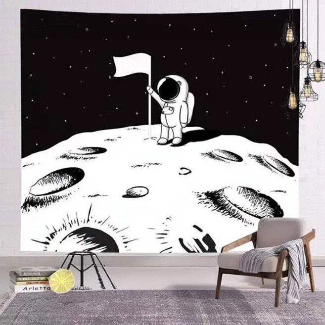 理享家 背景裝飾掛布, 太空人 白色 + 黑色