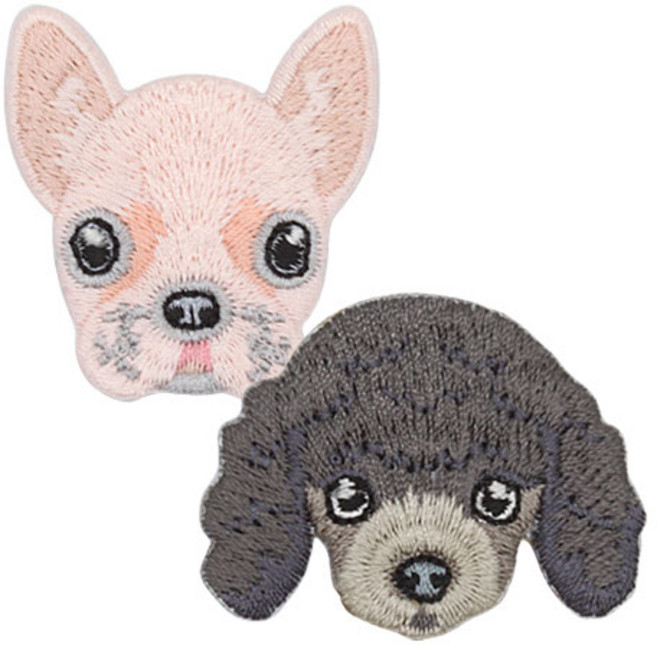 깜찍한 장식용 열접착식 강아지 얼굴 와펜 프렌치불독 + 푸들 세트, 그레이(푸들), 1세트