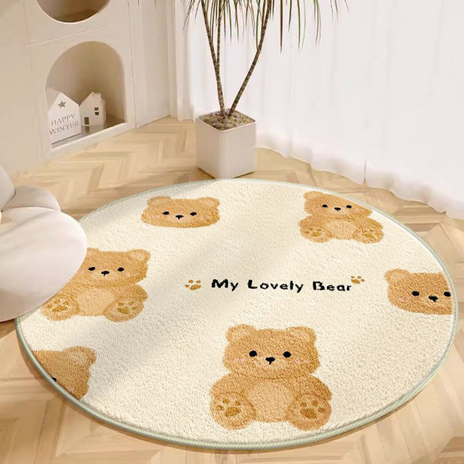 다다랜드 파스텔톤 원형 러그, 곰돌이 패턴, 1개