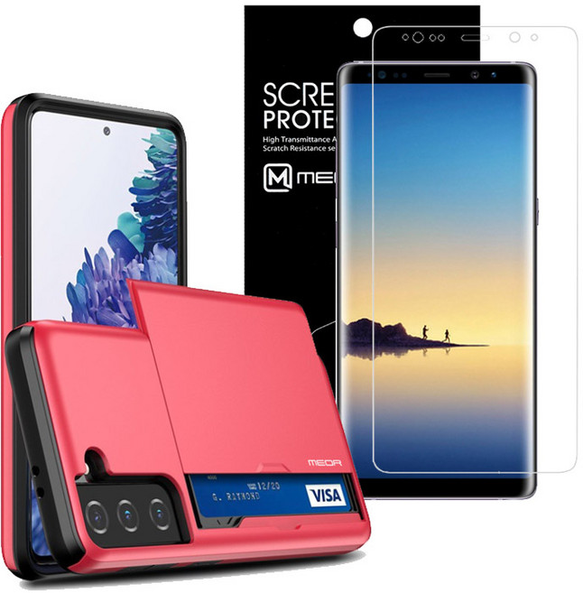 메오르 카드 2장 슬라이드 범퍼 휴대폰 케이스 + 3D 프리미엄 액정보호필름 세트