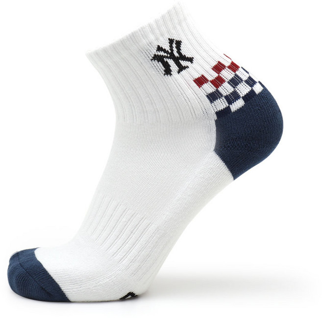 MLB 남성용 사각 중단목 이중쿠션 양말 3족, 화이트