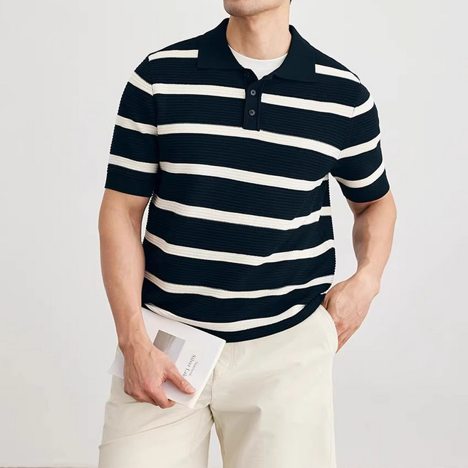 인피어스 남성용 컬러 블록 반팔 니트 I263-133