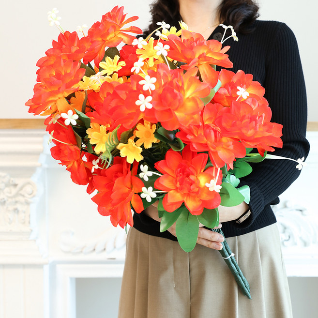 조아트 조화 꽃다발 다알리아 3p + 데이지 세트, 오렌지, 1개