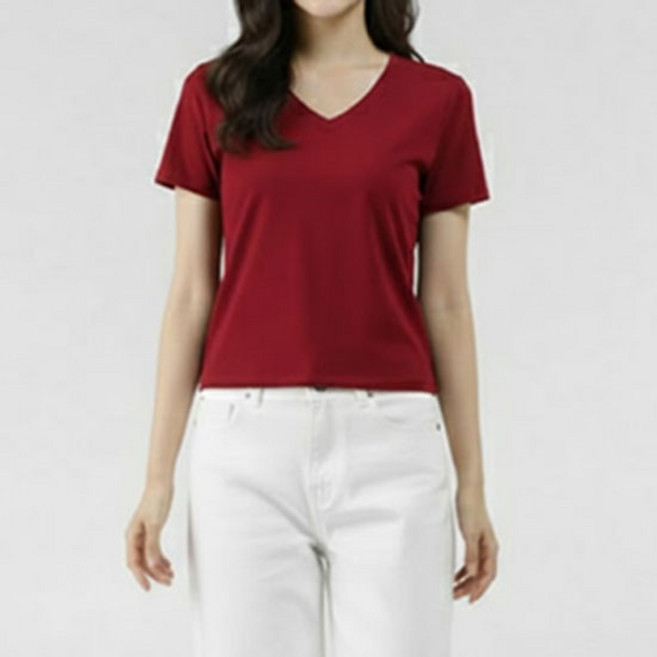 소니오 여성용 단색 브이넥 반팔 티셔츠