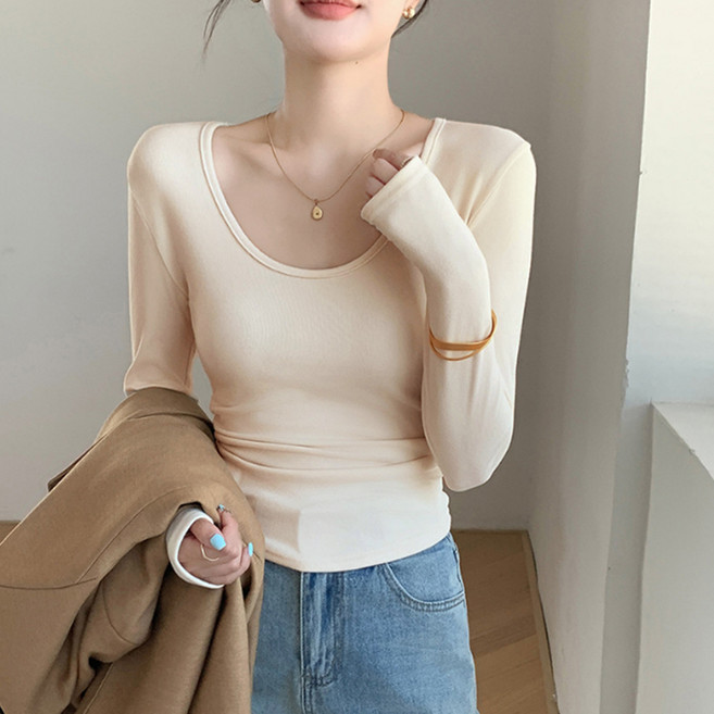 Sonio 女款抓皺深圓領長袖T恤