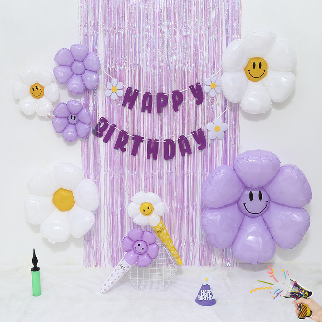 피앤비유니티 스마일데이지 커튼생일 세트, 05)보라손풍선형, 1세트