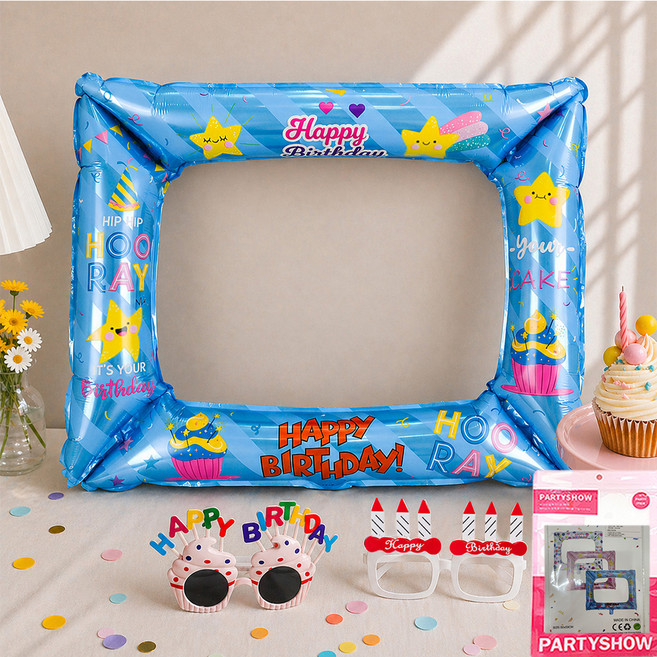 파티쇼 생일파티 풍선 액자 프레임 생일안경 파티 세트, 블루, 1세트