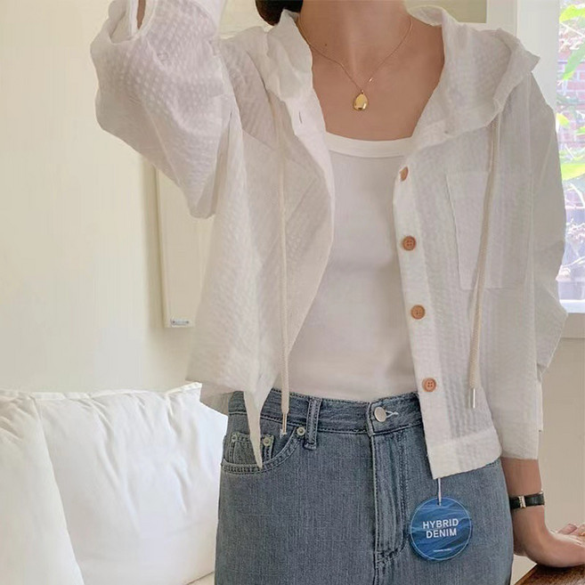 I'M MONG 女款 Latera 連帽條紋寬鬆短版上衣襯衫外套