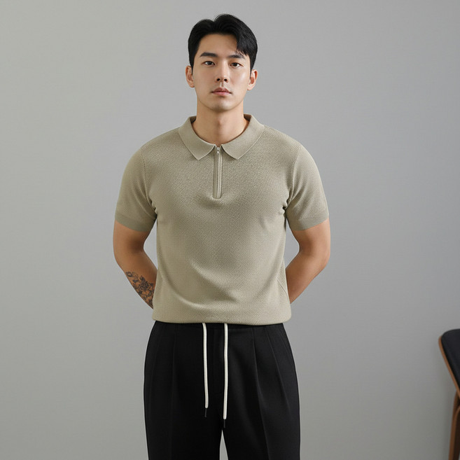 인피어스 남성용 슬림핏 비즈니스 반팔 니트 I263-119