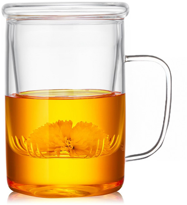 AHOYE 耐熱玻璃分離泡茶杯/咖啡杯/泡茶壺/水杯/辦公杯/沖茶壺, 1個, 400ml, 透明色