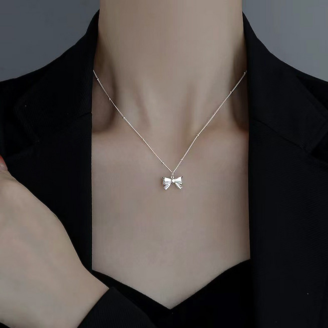 젤루나 여성용 리본 체인 드롭 목걸이 M-210