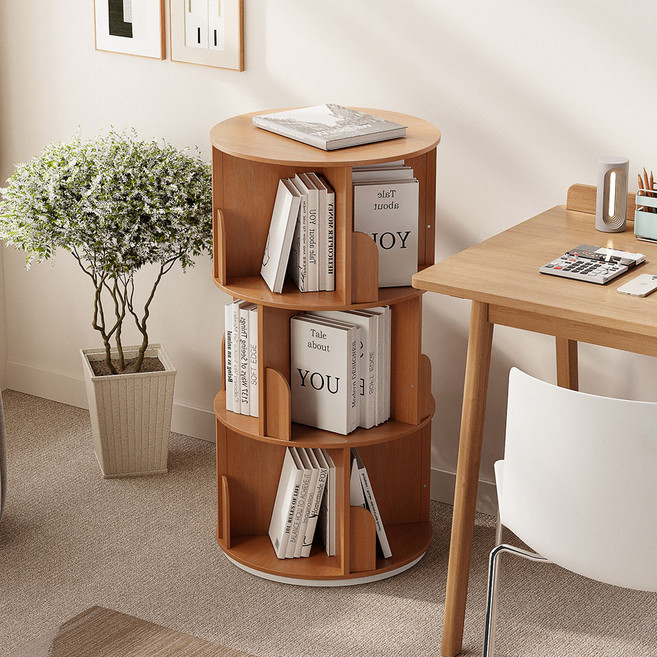 가구느낌 샘회전 원형 360도 수납 책장, 네추럴, 3단