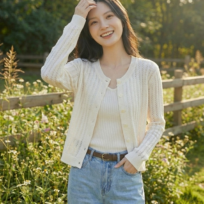 Sonio 女款鏤空輕薄長袖針織外套