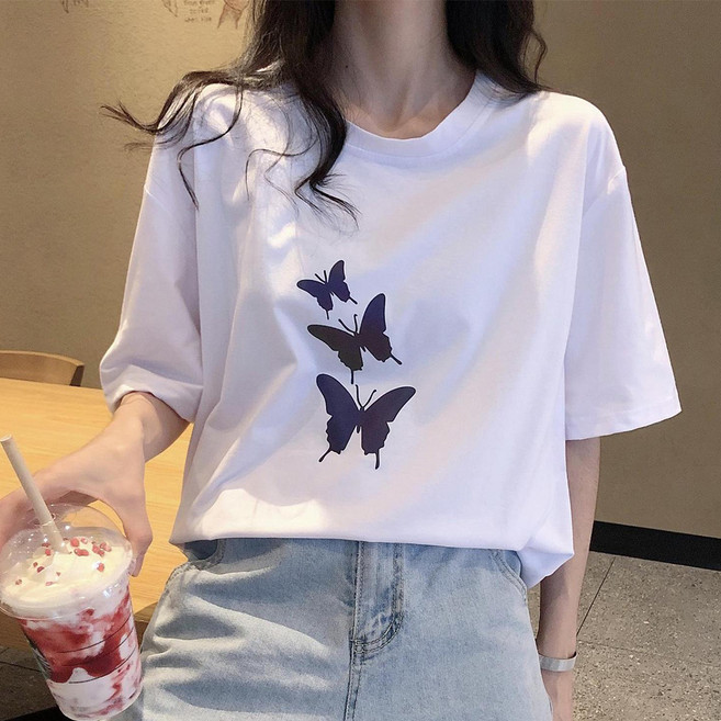 Elsso 女款全息蝴蝶寬鬆版短袖T恤