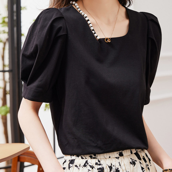 루나걸 여성용 유즈 퍼프소매 스퀘어넥 티 L25SMT031119