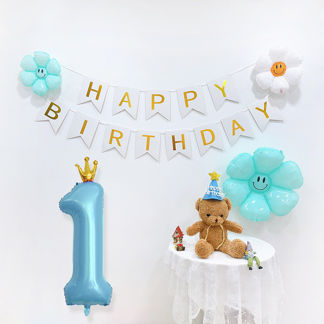 파티공구 왕관숫자 생일파티 세트 1, 연블루, 1세트