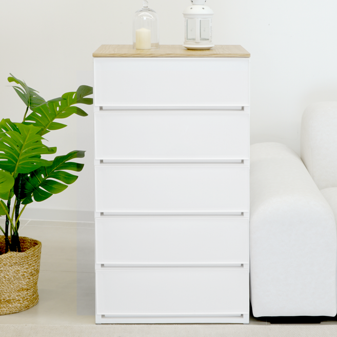 엠비코 우든 와이드 서랍장, 화이트, 5단